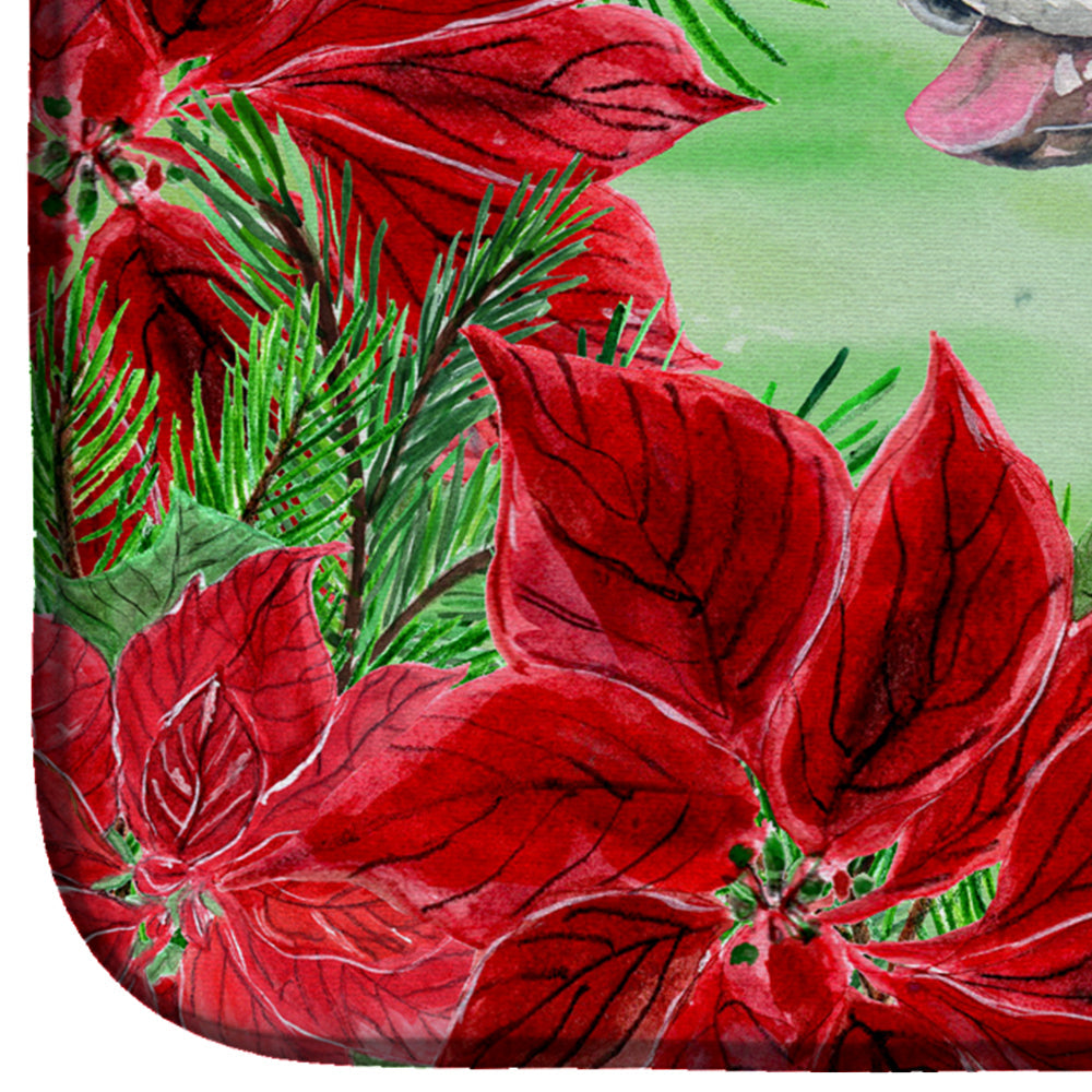 Saint Bernard Poinsettas Dish Drying Mat Absorbent Dish Drying Mat Pad for Kitchen Counter Dish Drainer Mat for Countertop, 14 x 21", Multicolor