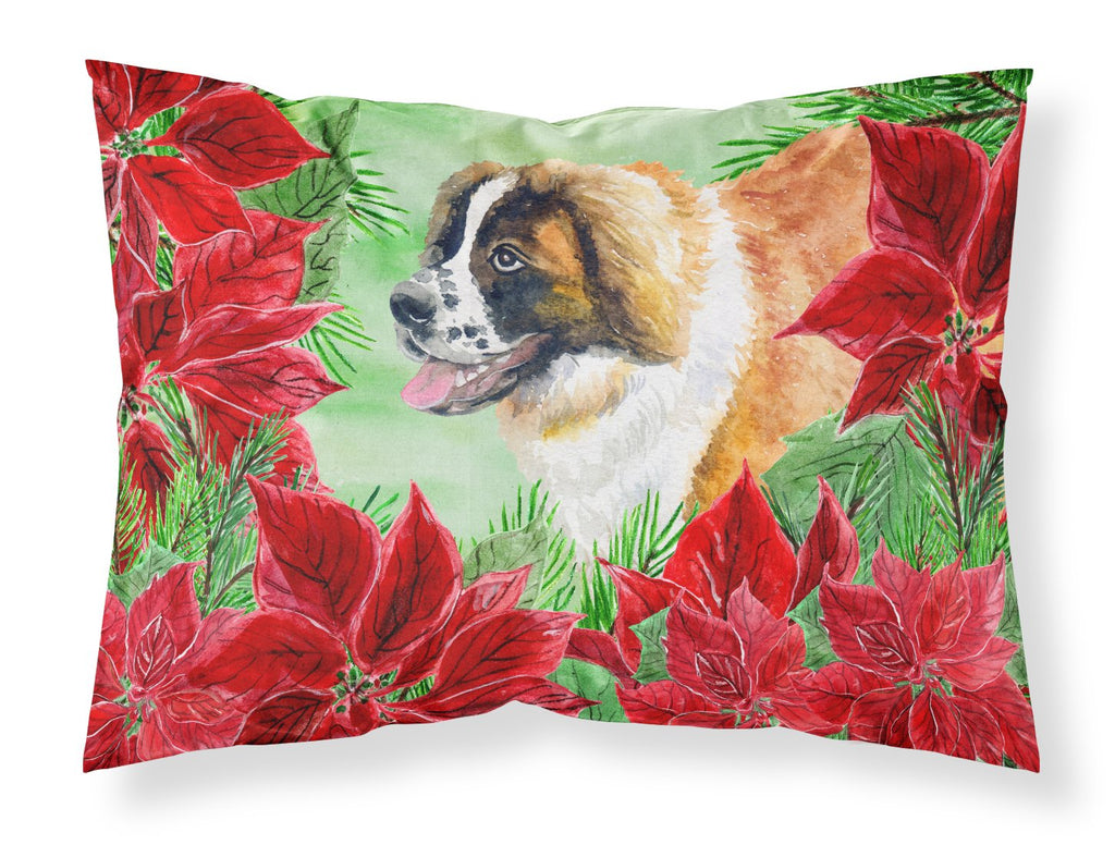Saint Bernard Poinsettas Standard Pillowcase Lightweight Super Soft Easy Care Decorative Artwork Pillowcase, Standard