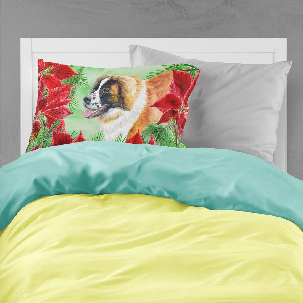 Saint Bernard Poinsettas Standard Pillowcase Lightweight Super Soft Easy Care Decorative Artwork Pillowcase, Standard