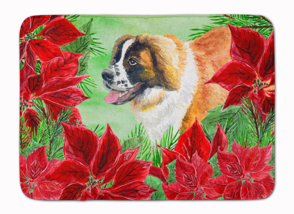 Saint Bernard Poinsettas Memory Foam Kitchen Mat Machine Washable Anti-Fatigue Cushion Comfort Bath or Kitchen Rug