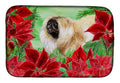 Pekingese Poinsettas Dish Drying Mat Absorbent Dish Drying Mat Pad for Kitchen Counter Dish Drainer Mat for Countertop, 14 x 21", Multicolor