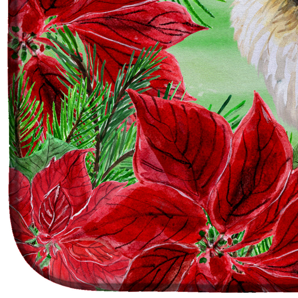 Pekingese Poinsettas Dish Drying Mat Absorbent Dish Drying Mat Pad for Kitchen Counter Dish Drainer Mat for Countertop, 14 x 21", Multicolor