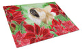 Pekingese Poinsettas Cutting Board Tempered Glass Kitchen Cutting Surface, Heat Resistant Chopping, Non-Slip Feet, Food Prep & Serving