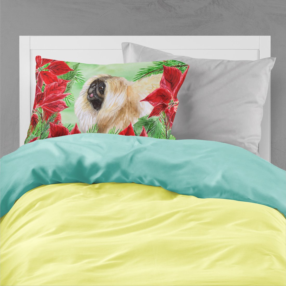 Pekingese Poinsettas Standard Pillowcase Lightweight Super Soft Easy Care Decorative Artwork Pillowcase, Standard