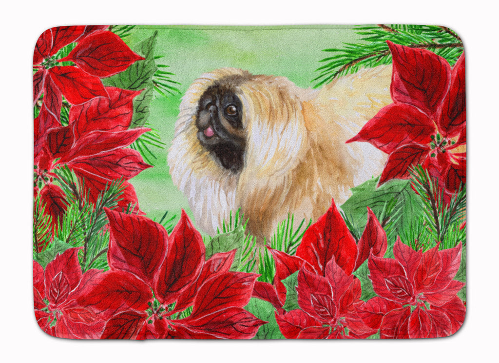 Pekingese Poinsettas Memory Foam Kitchen Mat Machine Washable Anti-Fatigue Cushion Comfort Bath or Kitchen Rug