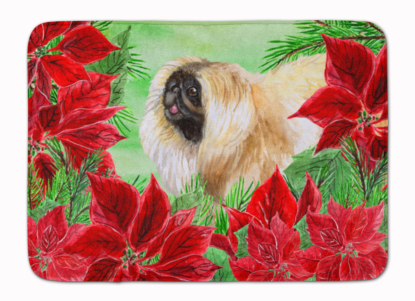 Pekingese Poinsettas Memory Foam Kitchen Mat Machine Washable Anti-Fatigue Cushion Comfort Bath or Kitchen Rug