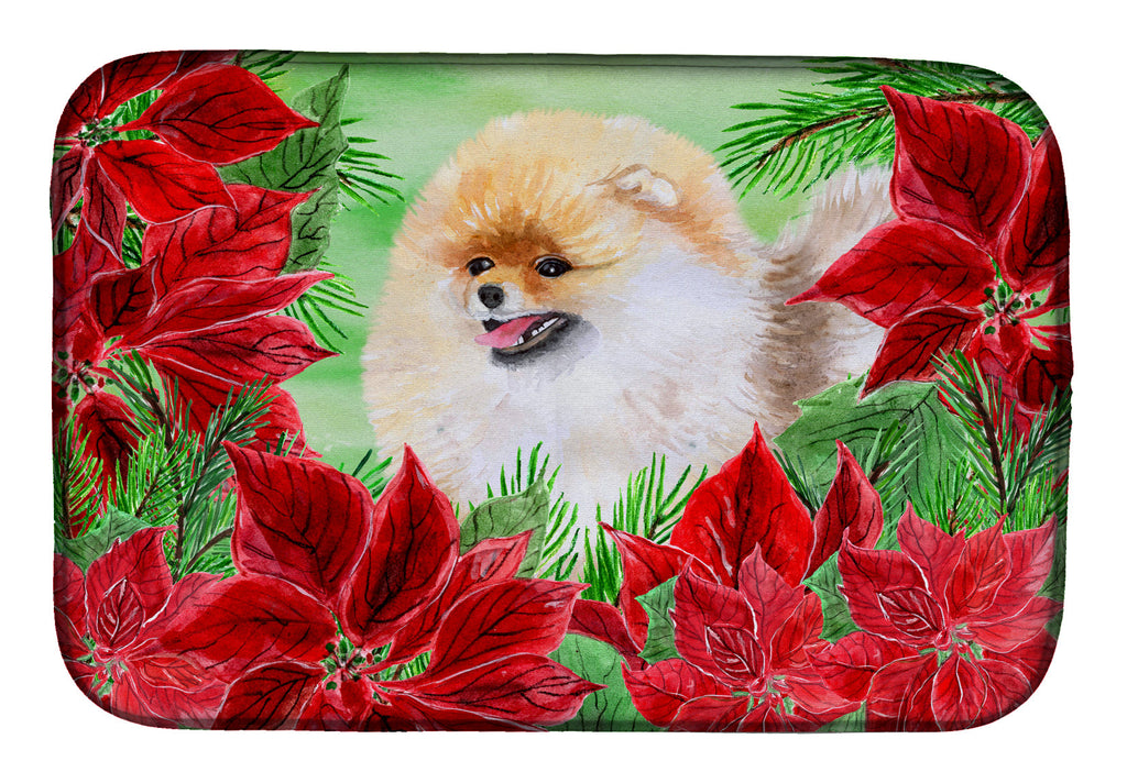 Pomeranian Poinsettas Dish Drying Mat Absorbent Dish Drying Mat Pad for Kitchen Counter Dish Drainer Mat for Countertop, 14 x 21", Multicolor