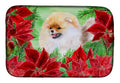 Pomeranian Poinsettas Dish Drying Mat Absorbent Dish Drying Mat Pad for Kitchen Counter Dish Drainer Mat for Countertop, 14 x 21", Multicolor