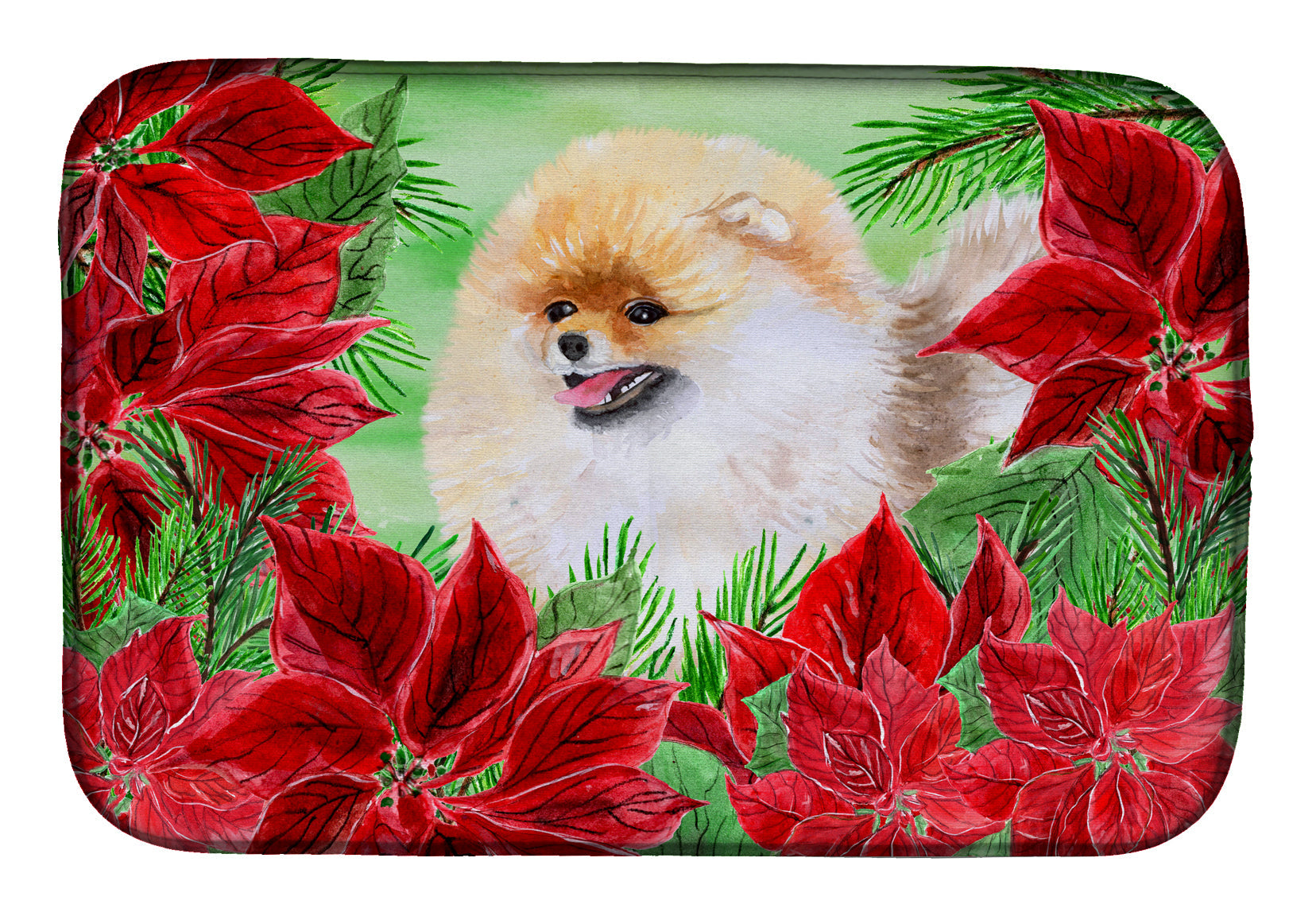 Pomeranian Poinsettas Dish Drying Mat Absorbent Dish Drying Mat Pad for Kitchen Counter Dish Drainer Mat for Countertop, 14 x 21", Multicolor