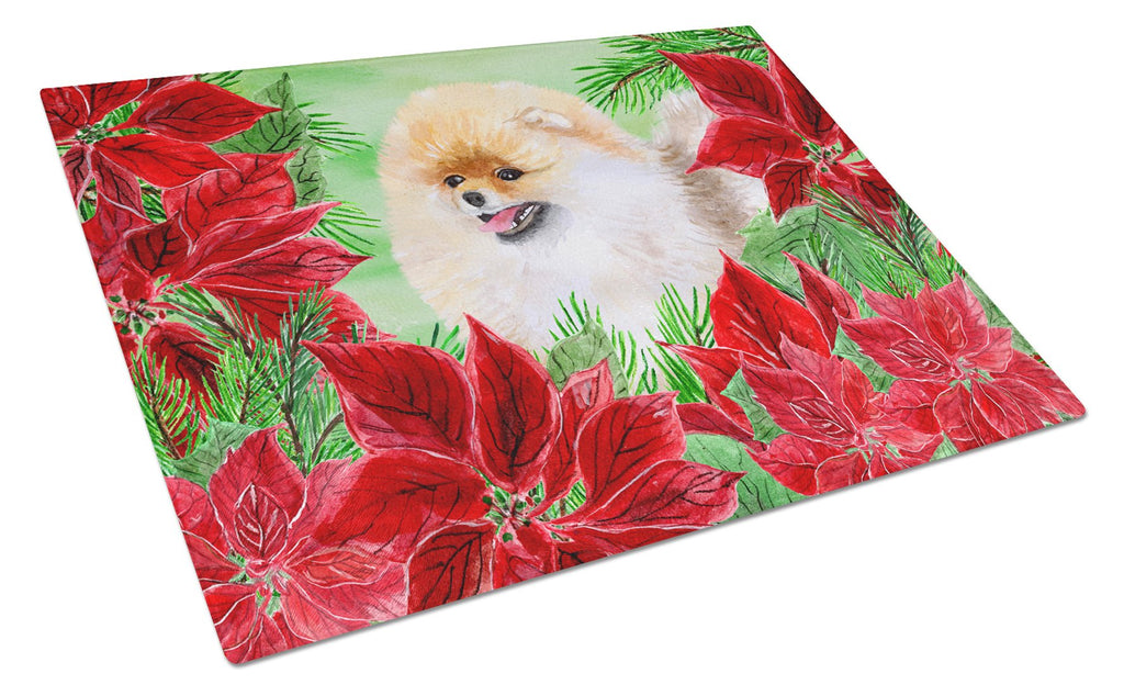 Pomeranian Poinsettas Cutting Board Tempered Glass Kitchen Cutting Surface, Heat Resistant Chopping, Non-Slip Feet, Food Prep & Serving