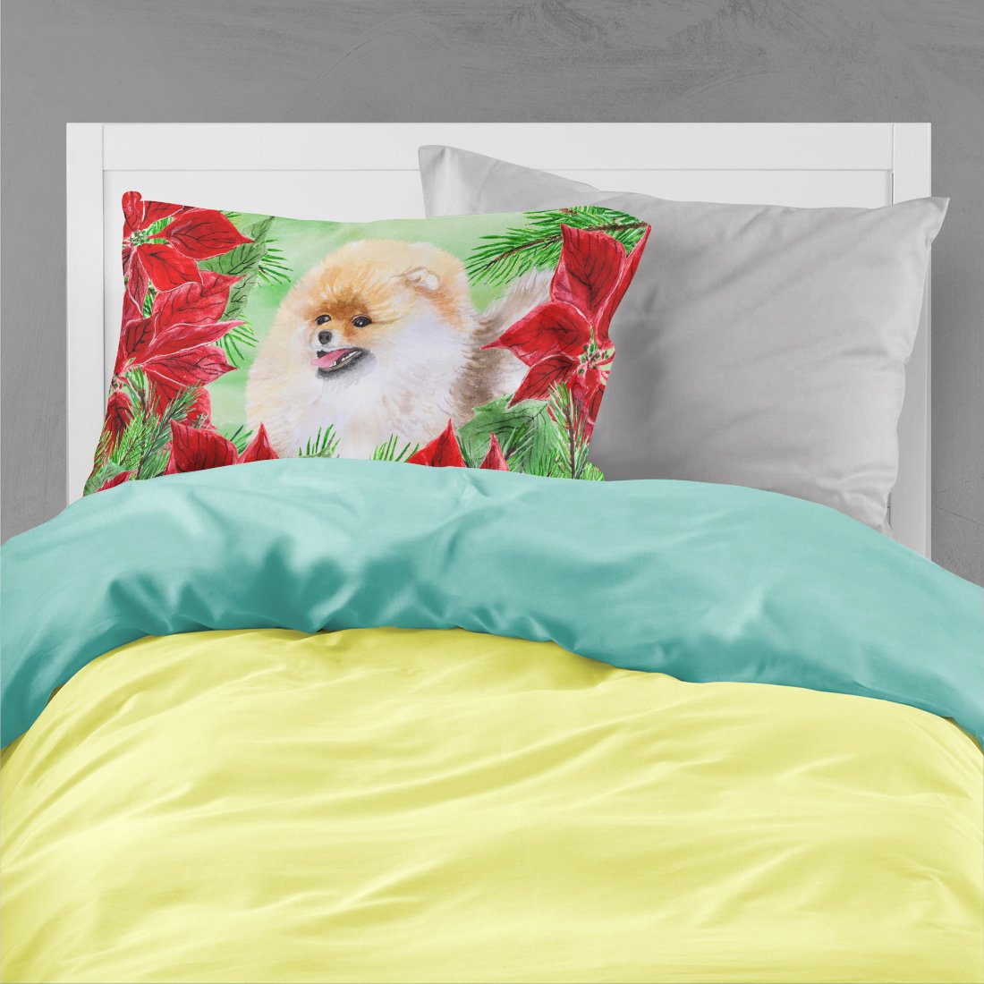 Pomeranian Poinsettas Standard Pillowcase Lightweight Super Soft Easy Care Decorative Artwork Pillowcase, Standard