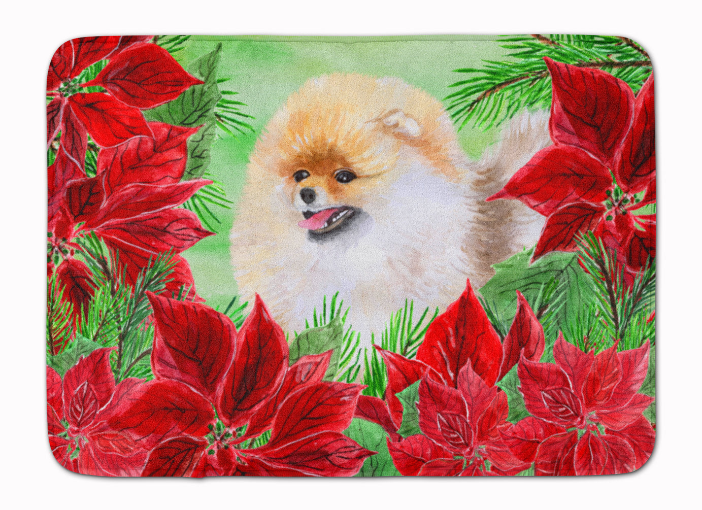 Pomeranian Poinsettas Memory Foam Kitchen Mat Machine Washable Anti-Fatigue Cushion Comfort Bath or Kitchen Rug
