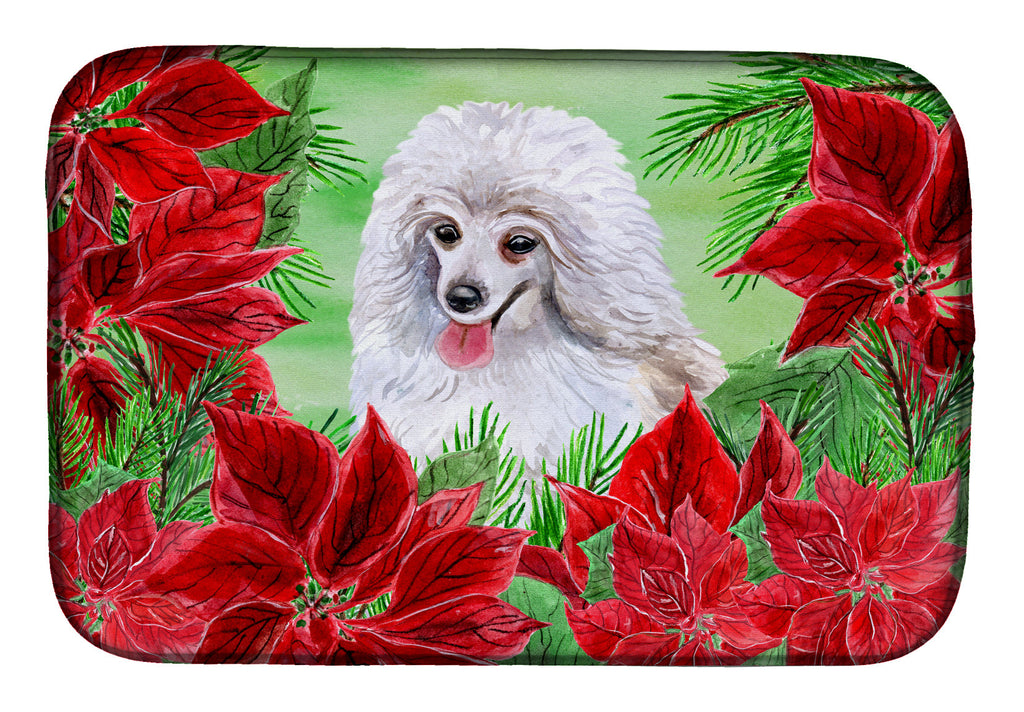 Medium White Poodle Poinsettas Dish Drying Mat Absorbent Dish Drying Mat Pad for Kitchen Counter Dish Drainer Mat for Countertop, 14 x 21", Multicolor