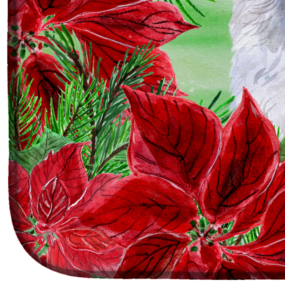Medium White Poodle Poinsettas Dish Drying Mat Absorbent Dish Drying Mat Pad for Kitchen Counter Dish Drainer Mat for Countertop, 14 x 21", Multicolor