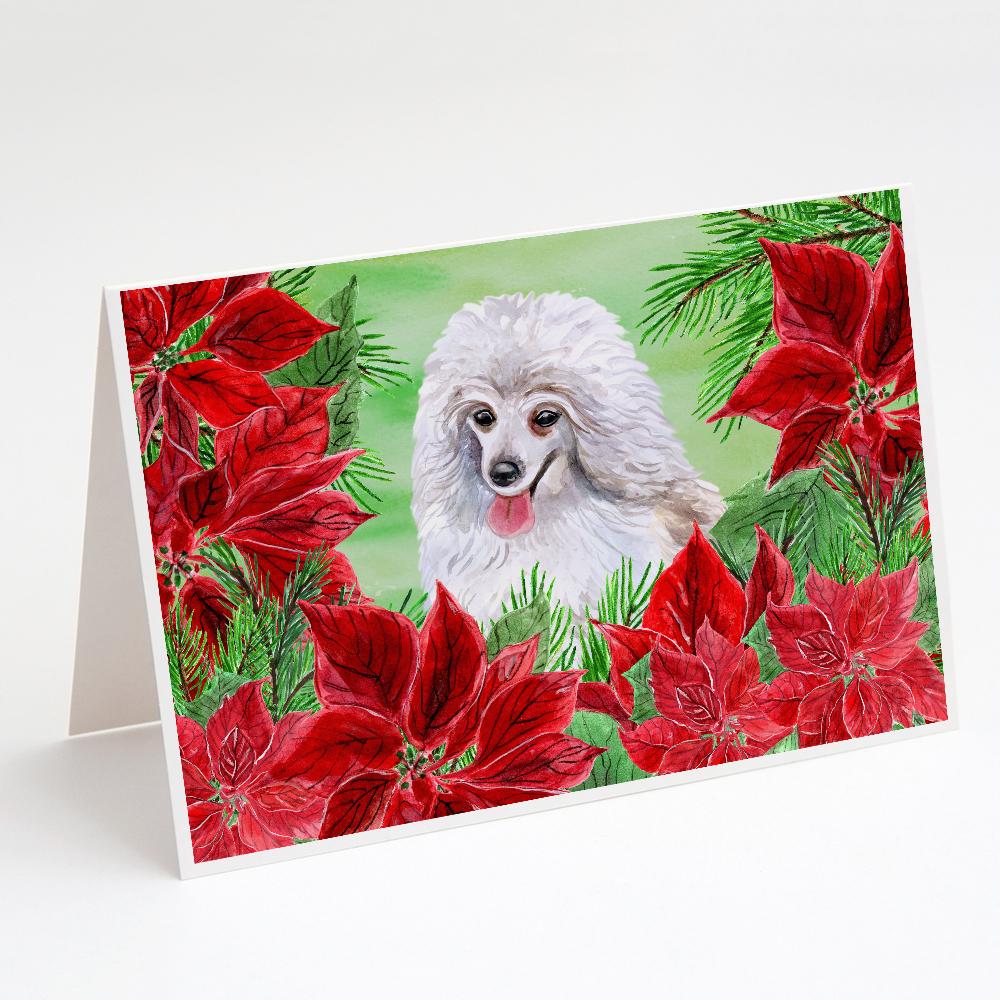 Medium White Poodle Poinsettas Greeting Cards Pack of 8 Blank Cards with Envelopes Whimsical A7 Size 5x7