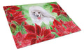 Medium White Poodle Poinsettas Cutting Board Tempered Glass Kitchen Cutting Surface, Heat Resistant Chopping, Non-Slip Feet, Food Prep & Serving