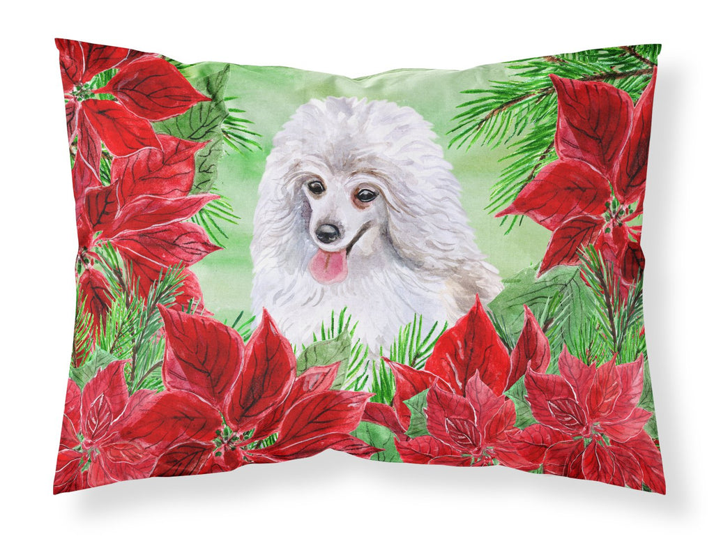 Medium White Poodle Poinsettas Standard Pillowcase Lightweight Super Soft Easy Care Decorative Artwork Pillowcase, Standard