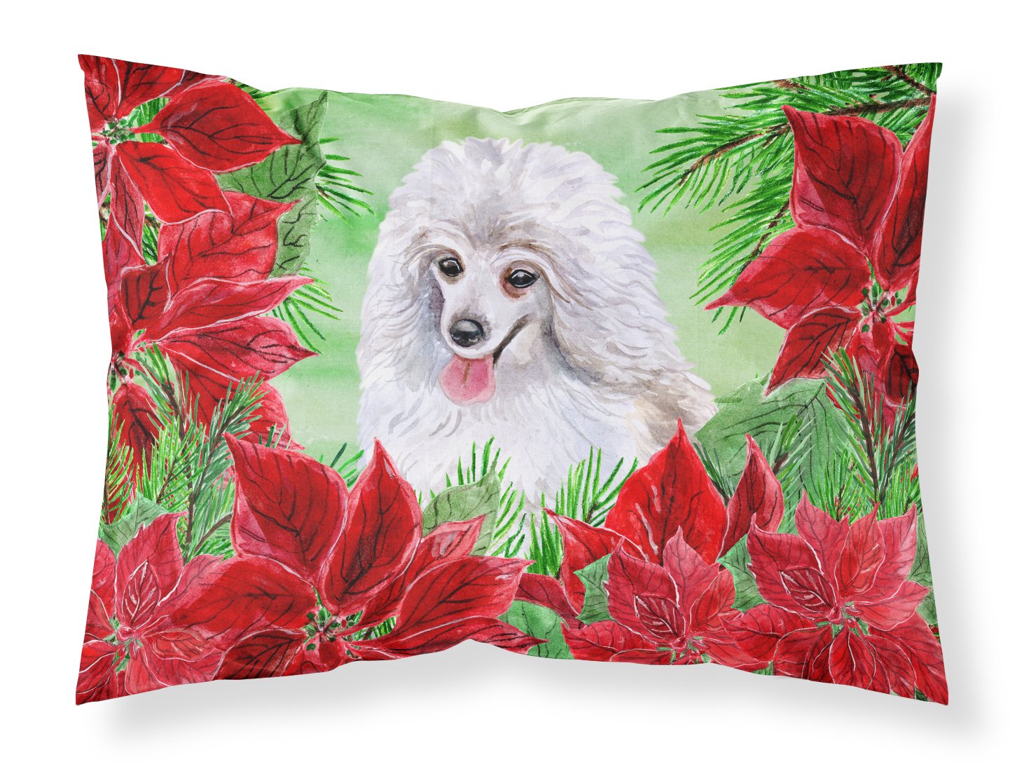 Medium White Poodle Poinsettas Standard Pillowcase Lightweight Super Soft Easy Care Decorative Artwork Pillowcase, Standard