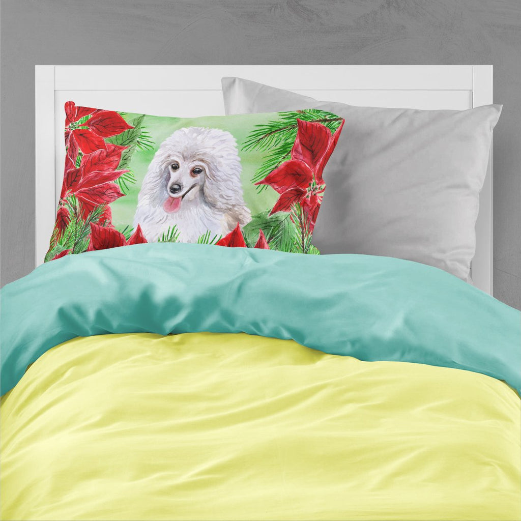 Medium White Poodle Poinsettas Standard Pillowcase Lightweight Super Soft Easy Care Decorative Artwork Pillowcase, Standard