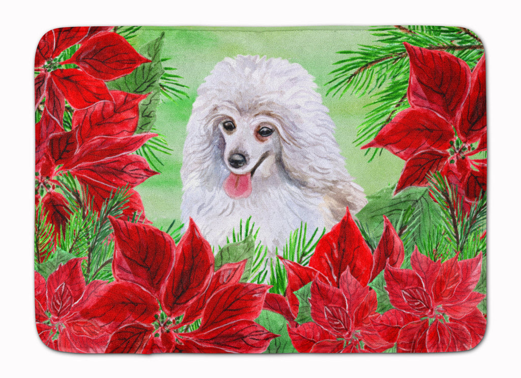 Medium White Poodle Poinsettas Memory Foam Kitchen Mat Machine Washable Anti-Fatigue Cushion Comfort Bath or Kitchen Rug