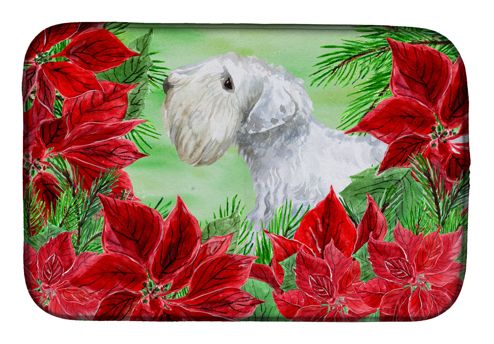 Sealyham Terrier Poinsettas Dish Drying Mat Absorbent Dish Drying Mat Pad for Kitchen Counter Dish Drainer Mat for Countertop, 14 x 21", Multicolor
