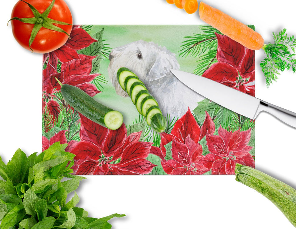 Sealyham Terrier Poinsettas Cutting Board Tempered Glass Kitchen Cutting Surface, Heat Resistant Chopping, Non-Slip Feet, Food Prep & Serving