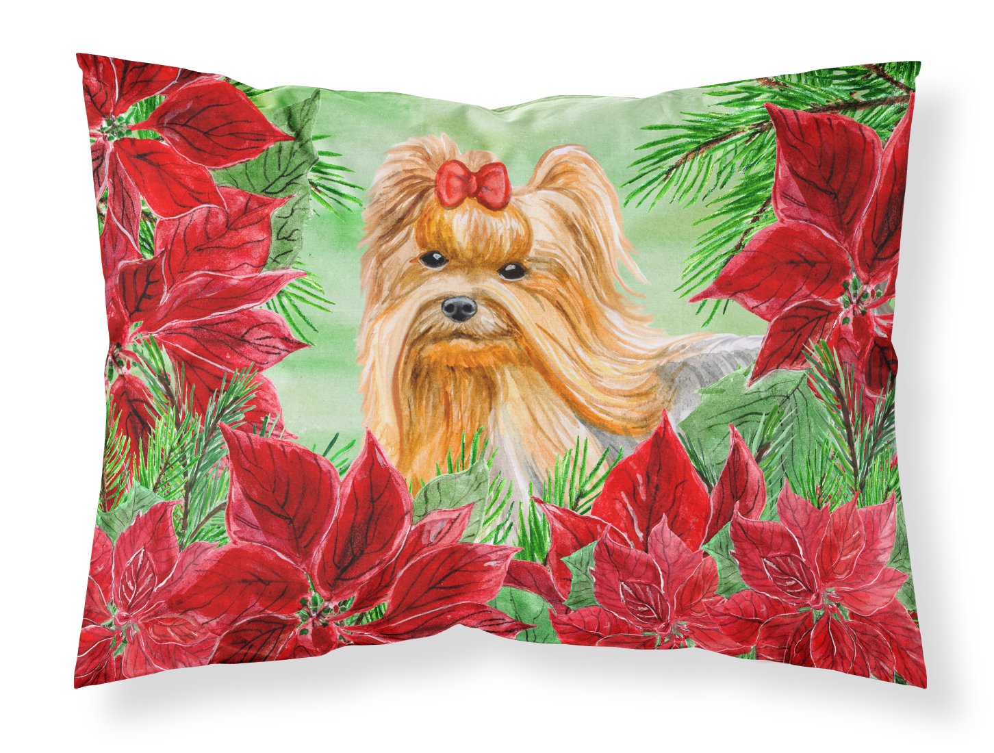 Yorkshire Terrier Poinsettas Standard Pillowcase Lightweight Super Soft Easy Care Decorative Artwork Pillowcase, Standard