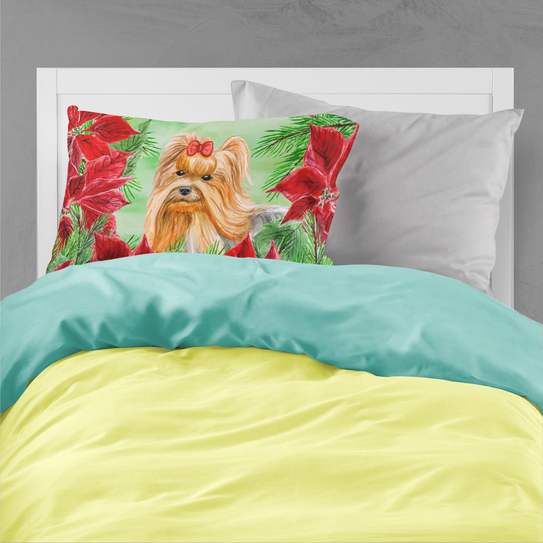 Yorkshire Terrier Poinsettas Standard Pillowcase Lightweight Super Soft Easy Care Decorative Artwork Pillowcase, Standard