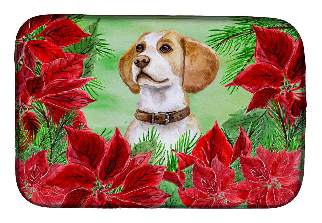 Beagle Poinsettas Dish Drying Mat Absorbent Dish Drying Mat Pad for Kitchen Counter Dish Drainer Mat for Countertop, 14 x 21", Multicolor