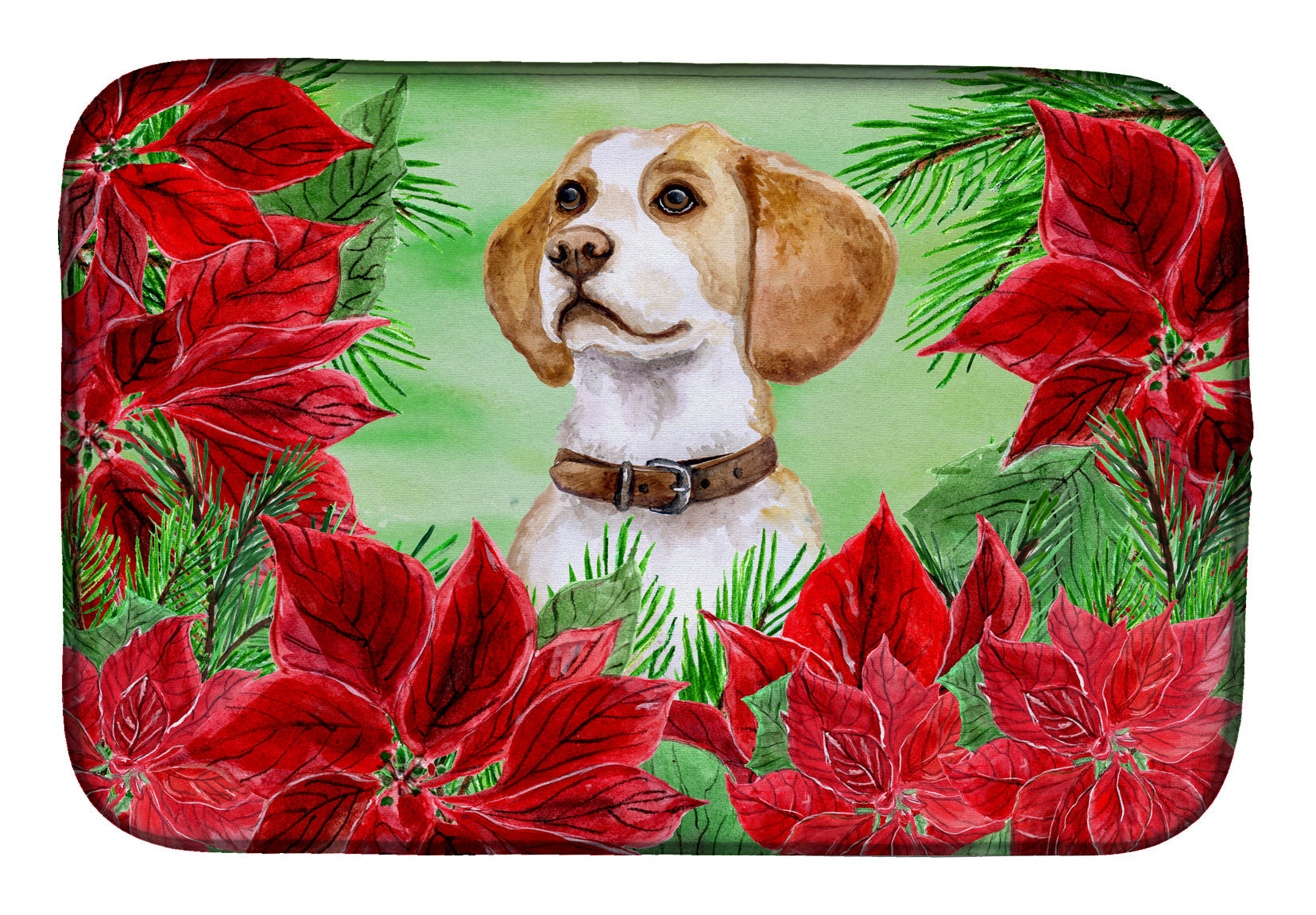 Beagle Poinsettas Dish Drying Mat Absorbent Dish Drying Mat Pad for Kitchen Counter Dish Drainer Mat for Countertop, 14 x 21", Multicolor