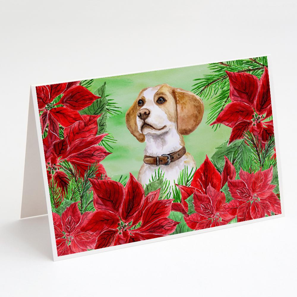 Beagle Poinsettas Greeting Cards Pack of 8 Blank Cards with Envelopes Whimsical A7 Size 5x7
