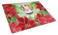 Beagle Poinsettas Cutting Board Tempered Glass Kitchen Cutting Surface, Heat Resistant Chopping, Non-Slip Feet, Food Prep & Serving