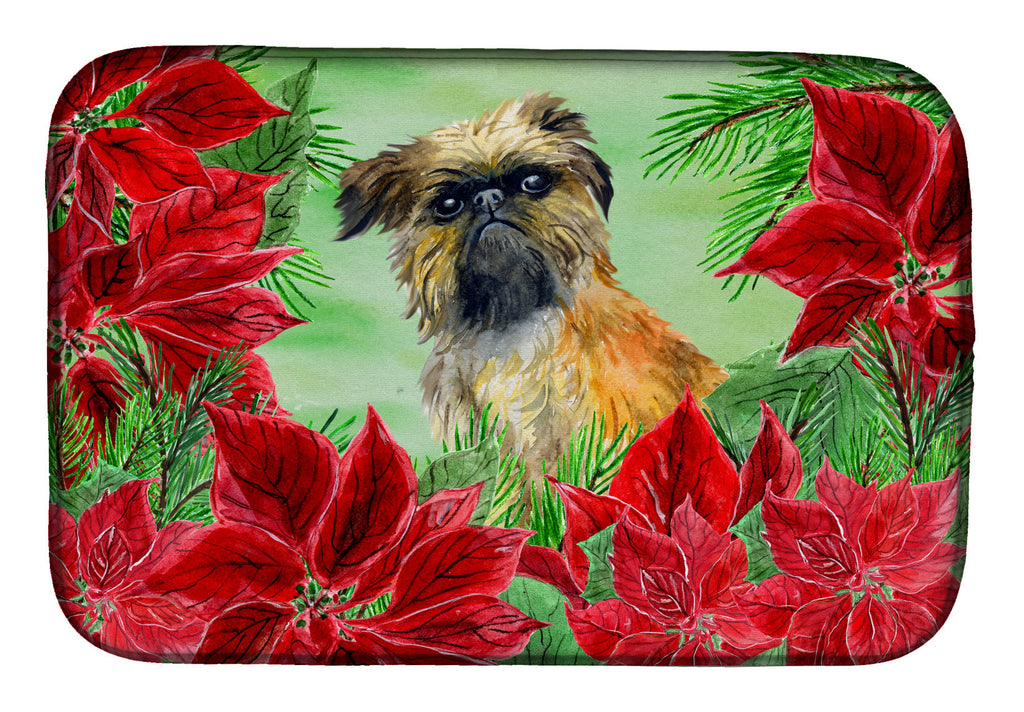 Brussels Griffon Poinsettas Dish Drying Mat Absorbent Dish Drying Mat Pad for Kitchen Counter Dish Drainer Mat for Countertop, 14 x 21", Multicolor