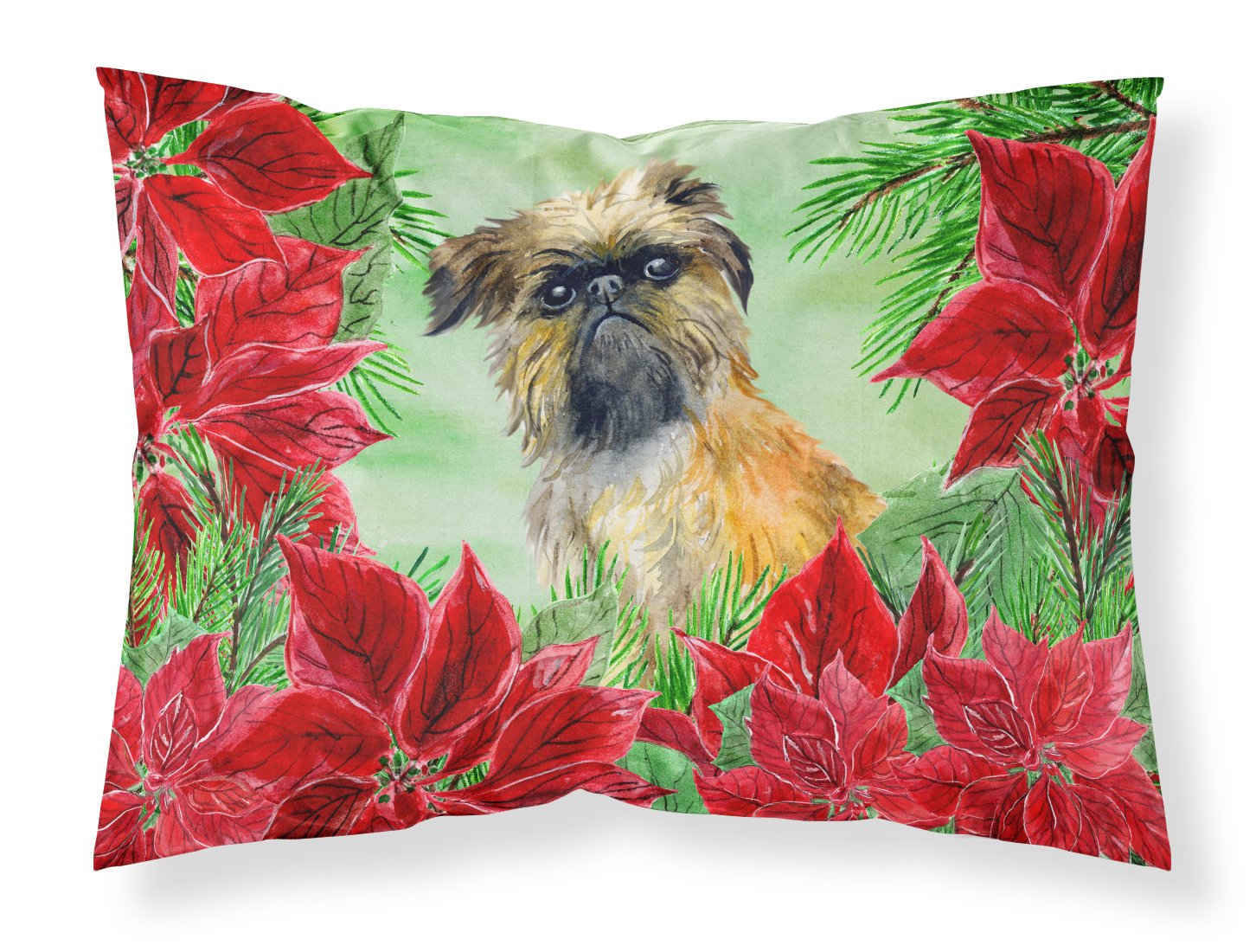 Brussels Griffon Poinsettas Standard Pillowcase Lightweight Super Soft Easy Care Decorative Artwork Pillowcase, Standard
