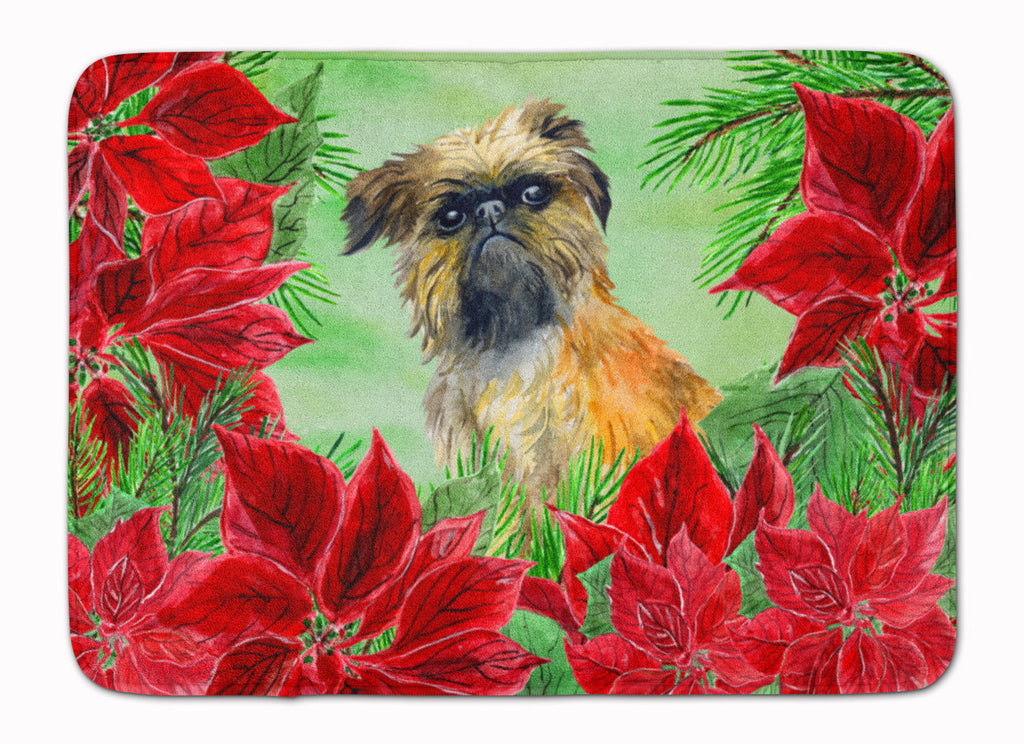 Brussels Griffon Poinsettas Memory Foam Kitchen Mat Machine Washable Anti-Fatigue Cushion Comfort Bath or Kitchen Rug