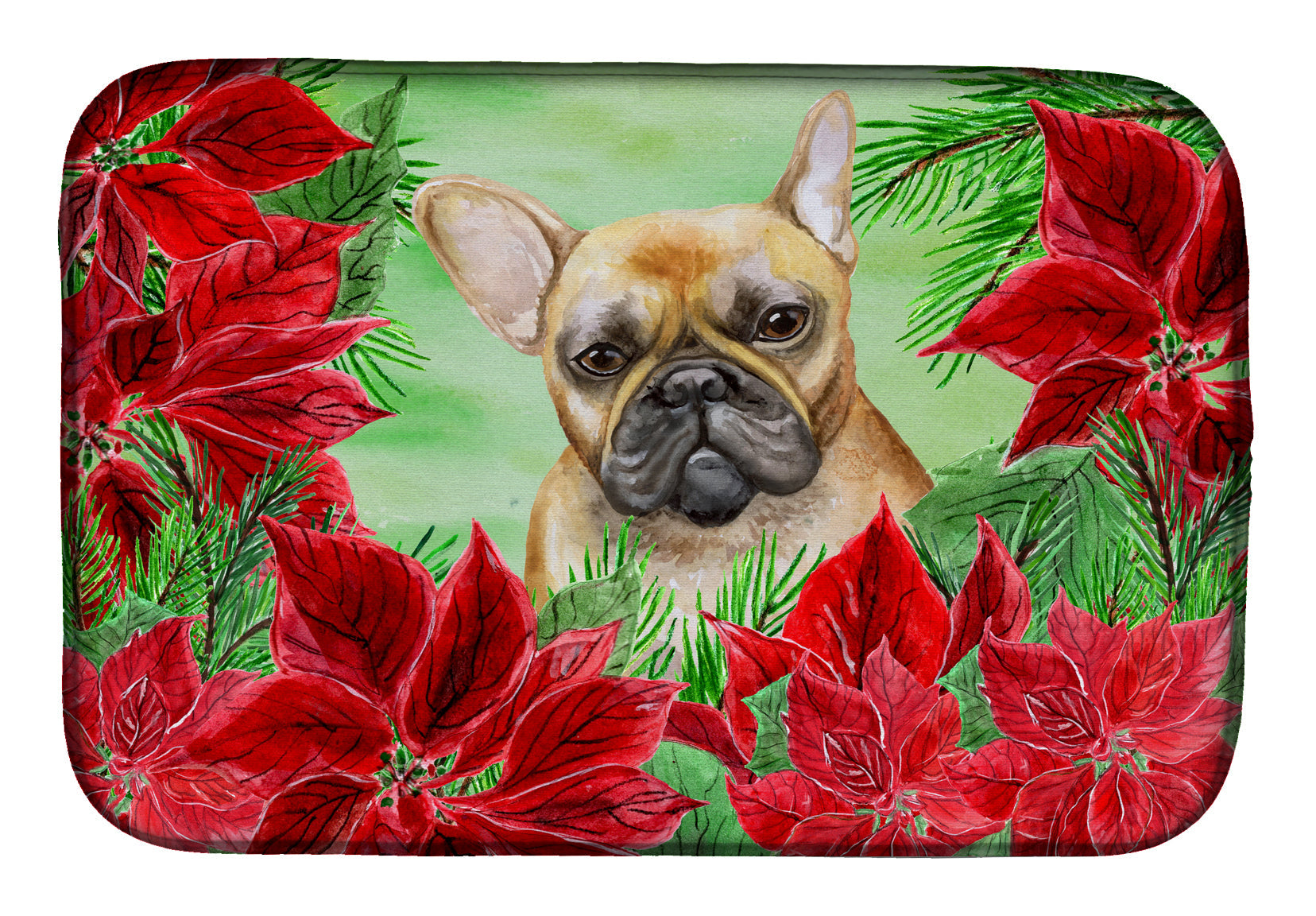 French Bulldog Poinsettas Dish Drying Mat Absorbent Dish Drying Mat Pad for Kitchen Counter Dish Drainer Mat for Countertop, 14 x 21", Multicolor