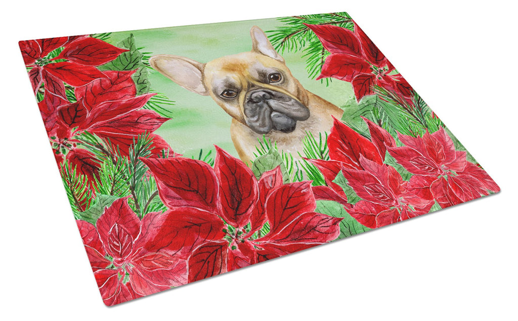 French Bulldog Poinsettas Cutting Board Tempered Glass Kitchen Cutting Surface, Heat Resistant Chopping, Non-Slip Feet, Food Prep & Serving