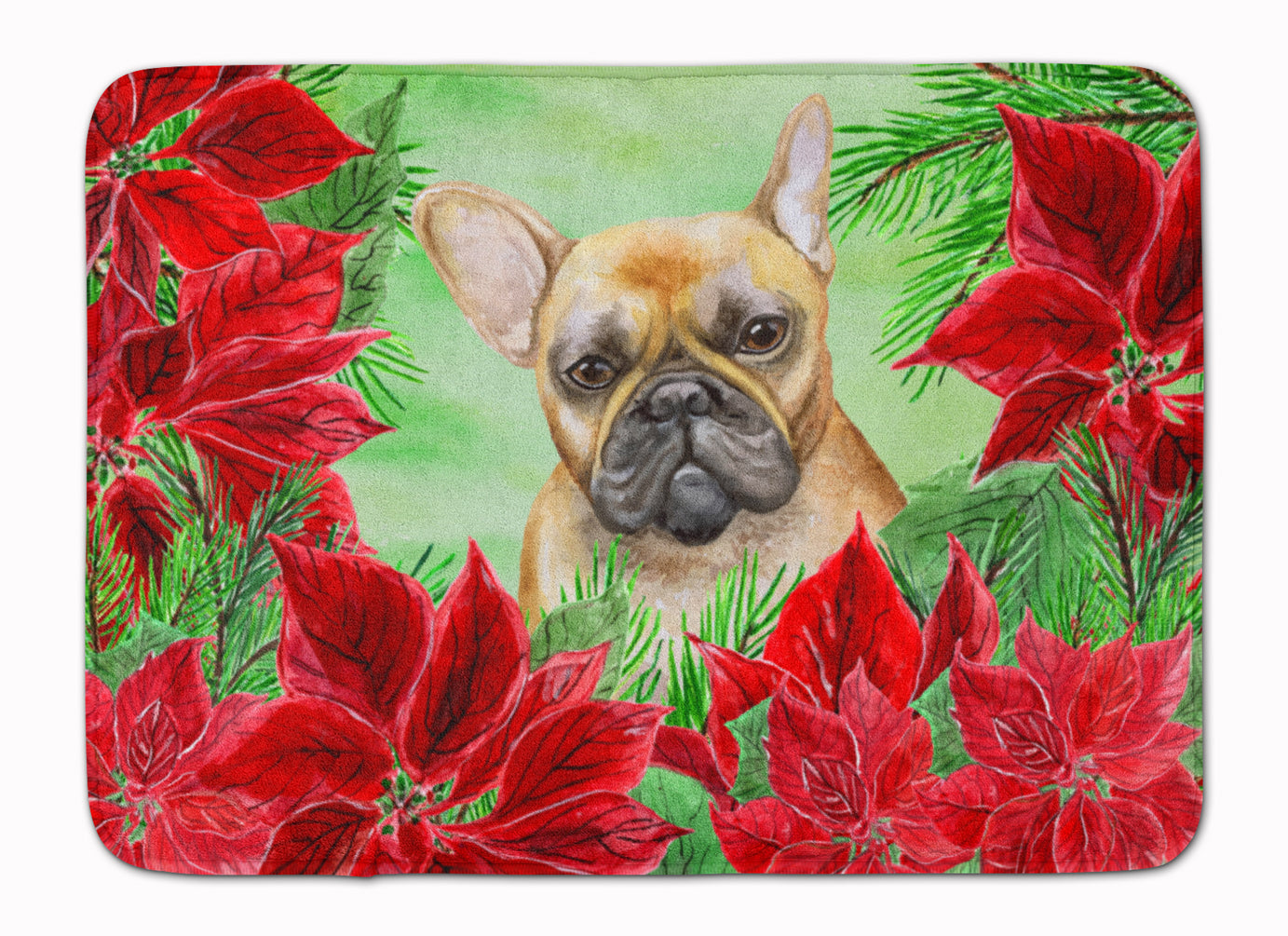 French Bulldog Poinsettas Memory Foam Kitchen Mat Machine Washable Anti-Fatigue Cushion Comfort Bath or Kitchen Rug