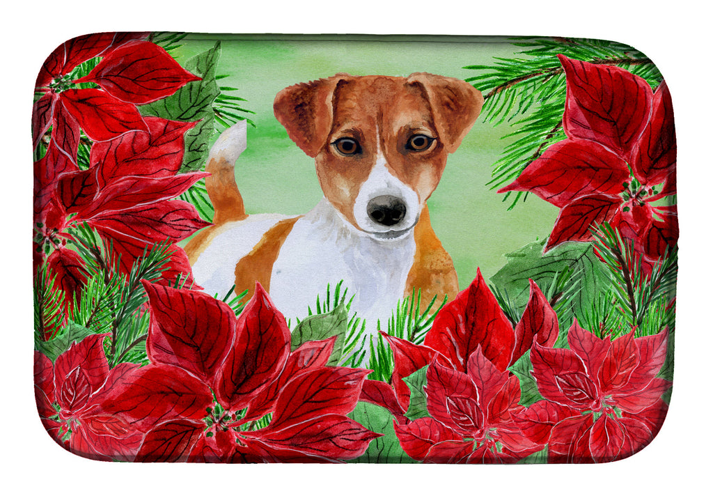 Jack Russell Terrier Poinsettas Dish Drying Mat Absorbent Dish Drying Mat Pad for Kitchen Counter Dish Drainer Mat for Countertop, 14 x 21", Multicolor
