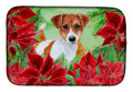 Jack Russell Terrier Poinsettas Dish Drying Mat Absorbent Dish Drying Mat Pad for Kitchen Counter Dish Drainer Mat for Countertop, 14 x 21", Multicolor