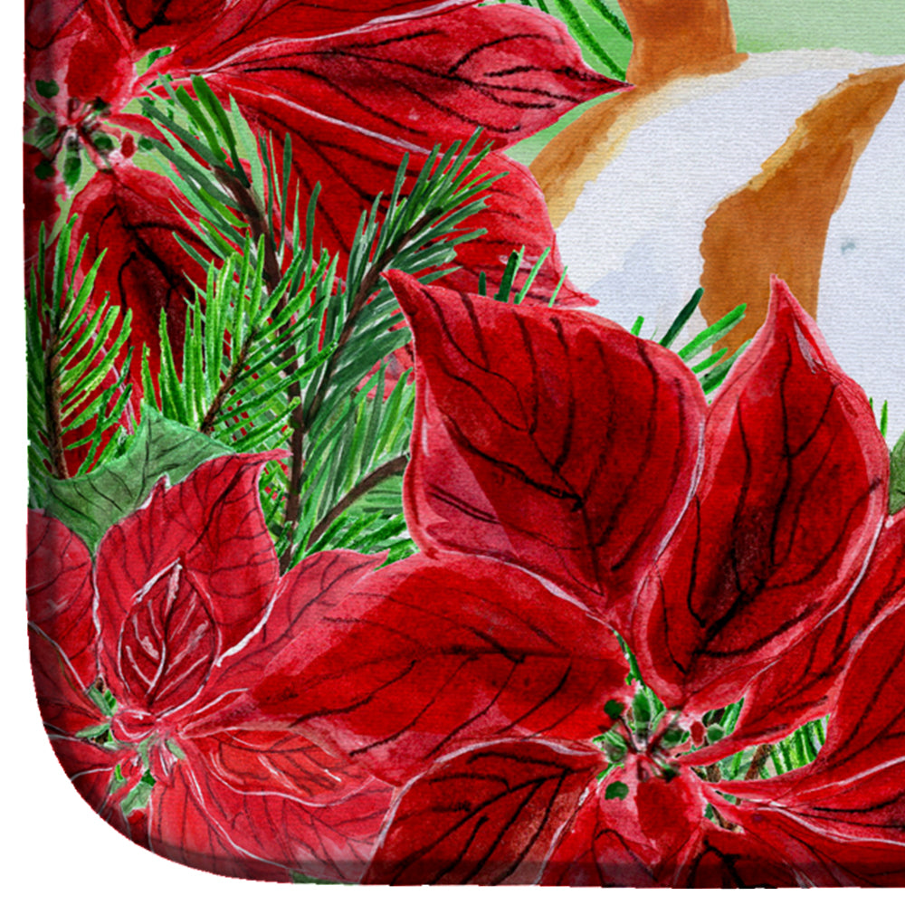 Jack Russell Terrier Poinsettas Dish Drying Mat Absorbent Dish Drying Mat Pad for Kitchen Counter Dish Drainer Mat for Countertop, 14 x 21", Multicolor