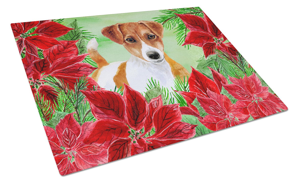 Jack Russell Terrier Poinsettas Cutting Board Tempered Glass Kitchen Cutting Surface, Heat Resistant Chopping, Non-Slip Feet, Food Prep & Serving