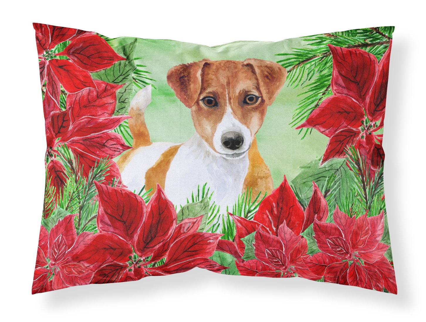 Jack Russell Terrier Poinsettas Standard Pillowcase Lightweight Super Soft Easy Care Decorative Artwork Pillowcase, Standard