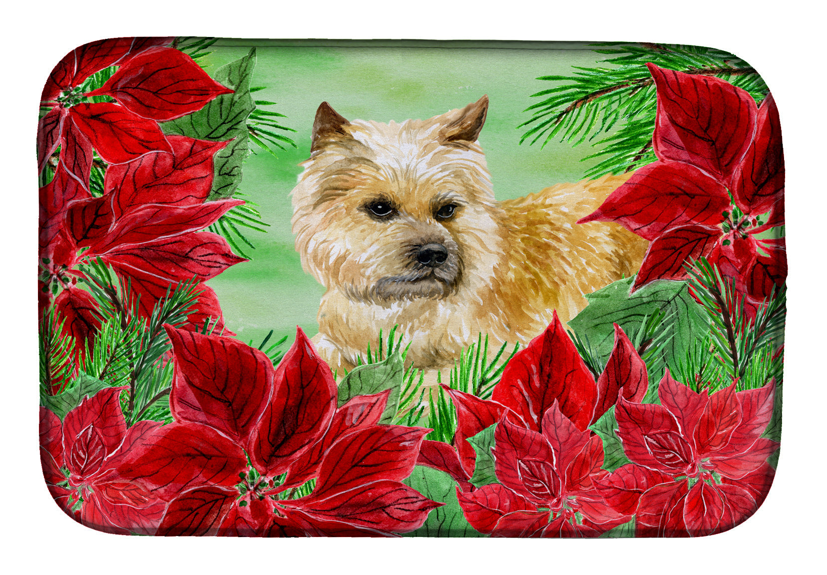 Cairn Terrier Poinsettas Dish Drying Mat Absorbent Dish Drying Mat Pad for Kitchen Counter Dish Drainer Mat for Countertop, 14 x 21", Multicolor