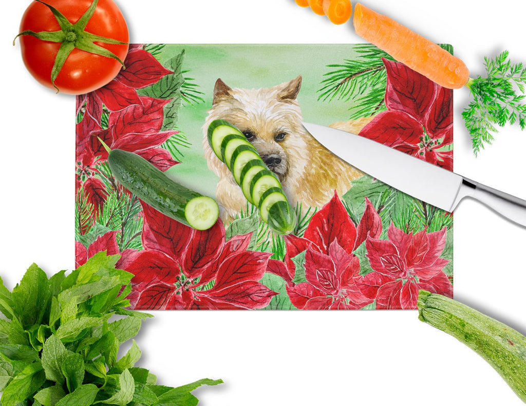 Cairn Terrier Poinsettas Cutting Board Tempered Glass Kitchen Cutting Surface, Heat Resistant Chopping, Non-Slip Feet, Food Prep & Serving