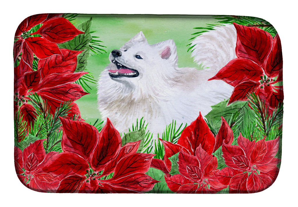 Samoyed Poinsettas Dish Drying Mat Absorbent Dish Drying Mat Pad for Kitchen Counter Dish Drainer Mat for Countertop, 14 x 21", Multicolor