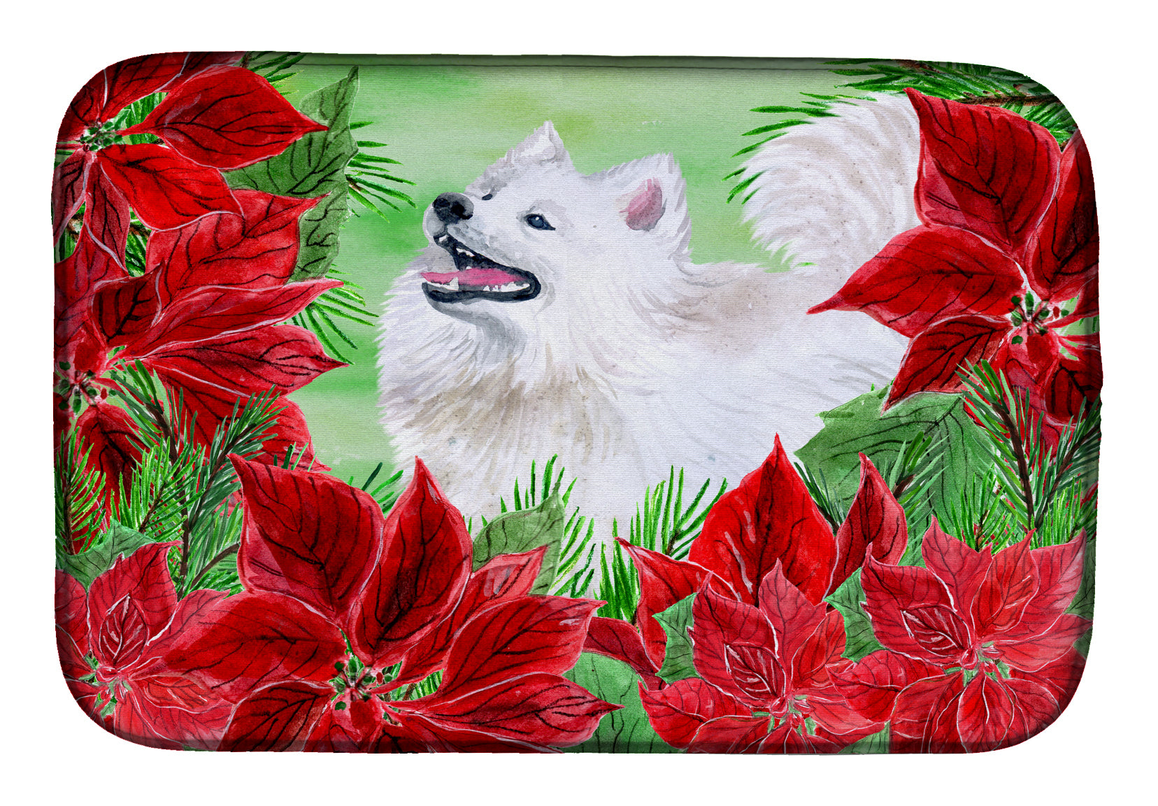 Samoyed Poinsettas Dish Drying Mat Absorbent Dish Drying Mat Pad for Kitchen Counter Dish Drainer Mat for Countertop, 14 x 21", Multicolor
