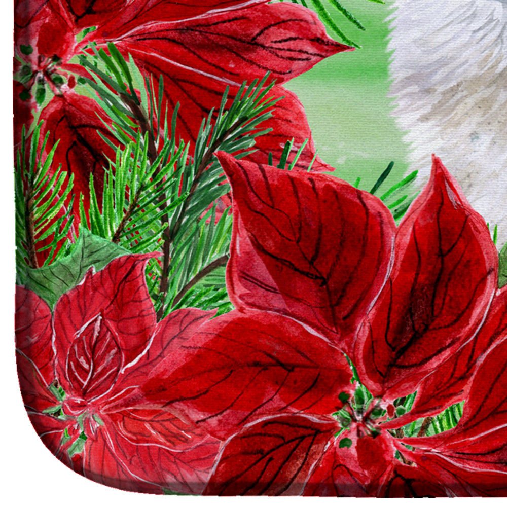 Samoyed Poinsettas Dish Drying Mat Absorbent Dish Drying Mat Pad for Kitchen Counter Dish Drainer Mat for Countertop, 14 x 21", Multicolor