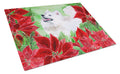 Samoyed Poinsettas Cutting Board Tempered Glass Kitchen Cutting Surface, Heat Resistant Chopping, Non-Slip Feet, Food Prep & Serving