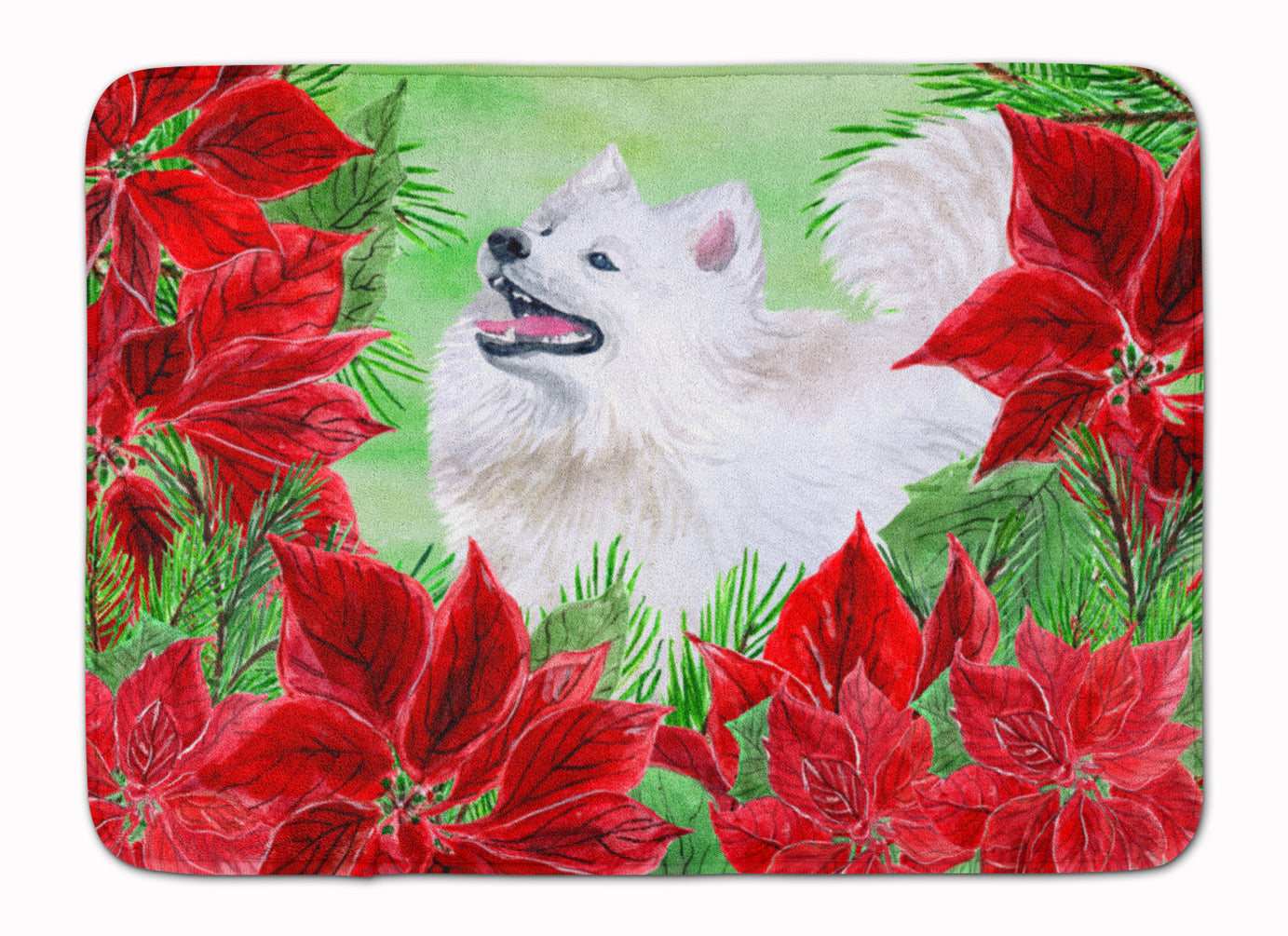 Samoyed Poinsettas Memory Foam Kitchen Mat Machine Washable Anti-Fatigue Cushion Comfort Bath or Kitchen Rug